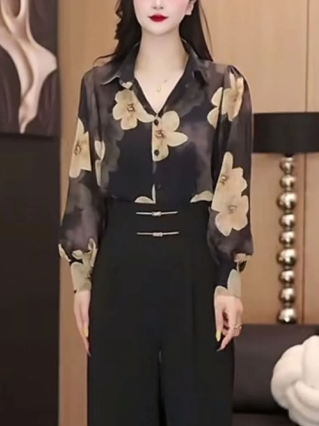 Ele Leggero Lanterna con stampa floreale Sve Donna irt Estate Nuovo Sle Versatile Dimagrante Aria condizionata Piccolo irt