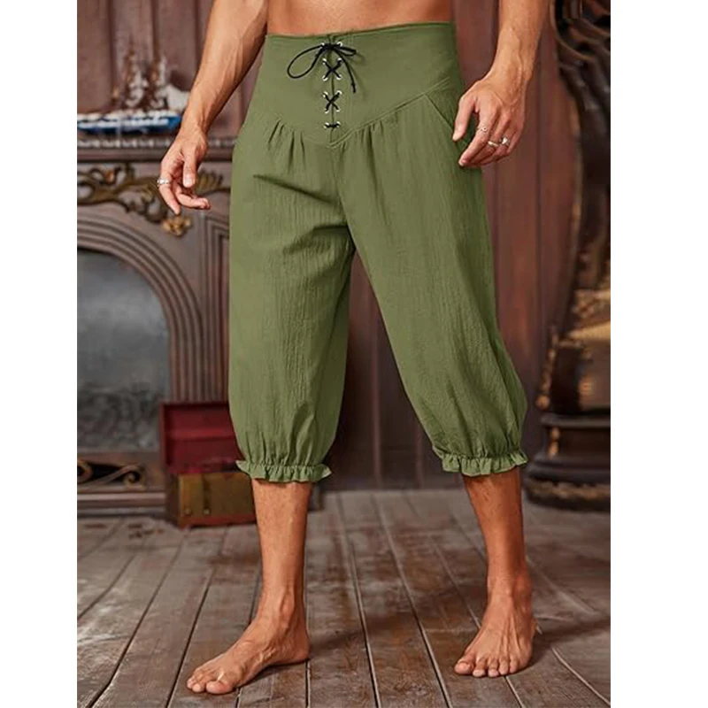 2024 New Men's Medieval Viking Retro Pirate Pants Small Toe Bundle Leg Hugging Pants