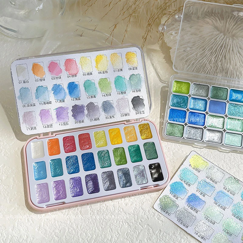 24 Color Nail Solid Pigment Aurora Pearly Nail Art Watercolor Metallic Palette Paint Draw Chrome Chameleon Powder Nail SetGradie