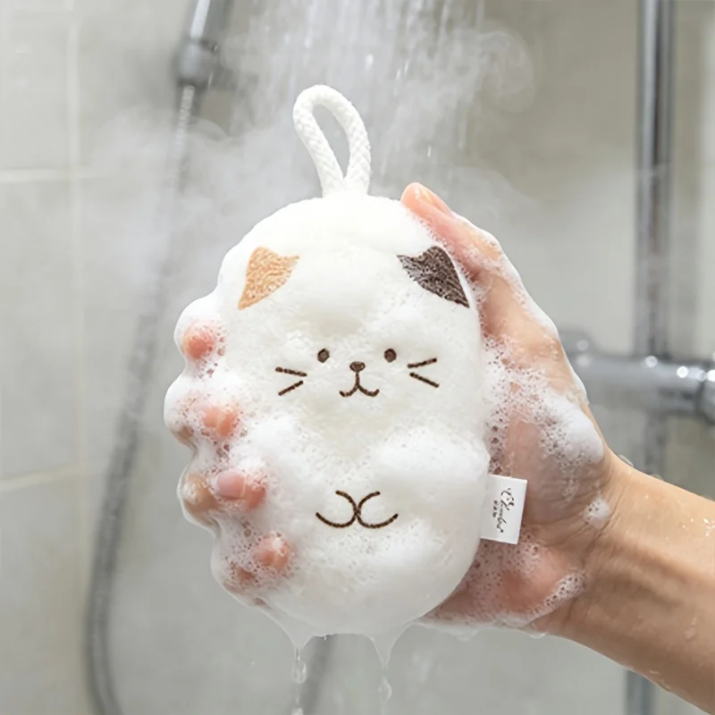 2pcs Cartoon Cat Bath Sponge - Soft Foaming Bath Exfoliating Block, Home Bath Skin-Friendly Scrubbing Tool
