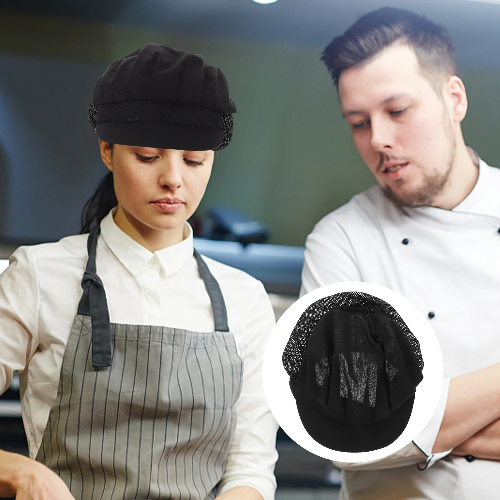 Bonnet de cuisine réglable, 4 pièces, chapeau de Chef avec filet à cheveux, maille respirante pour boulangers, accessoire uniforme pour travailleurs de la Service alimentaire