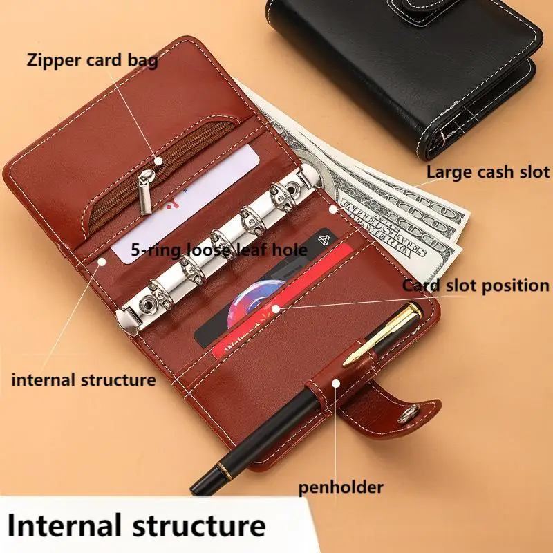 

New M5 PU Leather Binder Wallet Cover Savings Wallet Folder 5-Ring Refillable Notebook Planner Hardcover Budget Binder Organizer