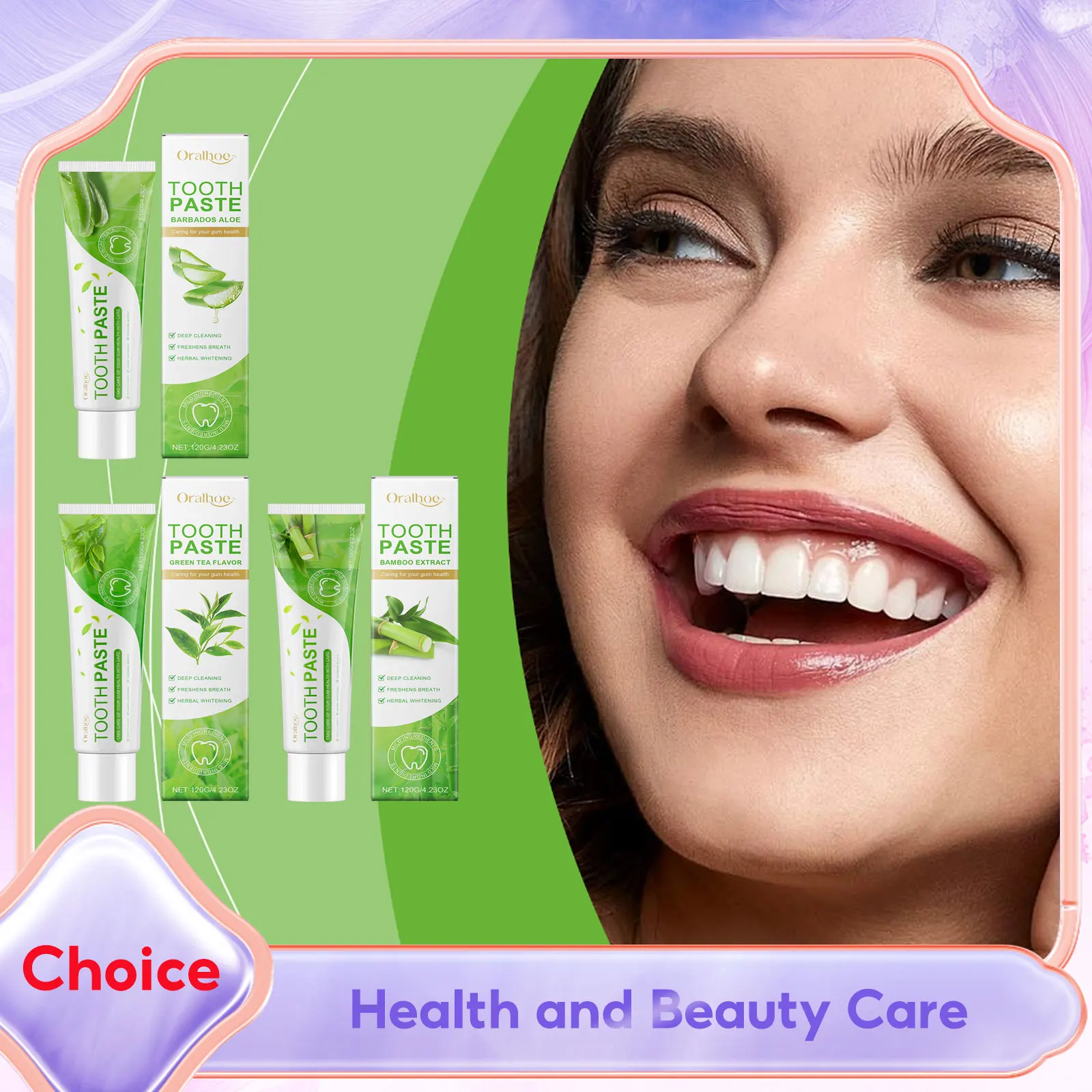 Natural Aloe Toothpaste Green Tea Bamboo Help Soothe Gums Reduce Plaque Freshen Breath Gentle Cleaning Teeth Whitening Oral Care