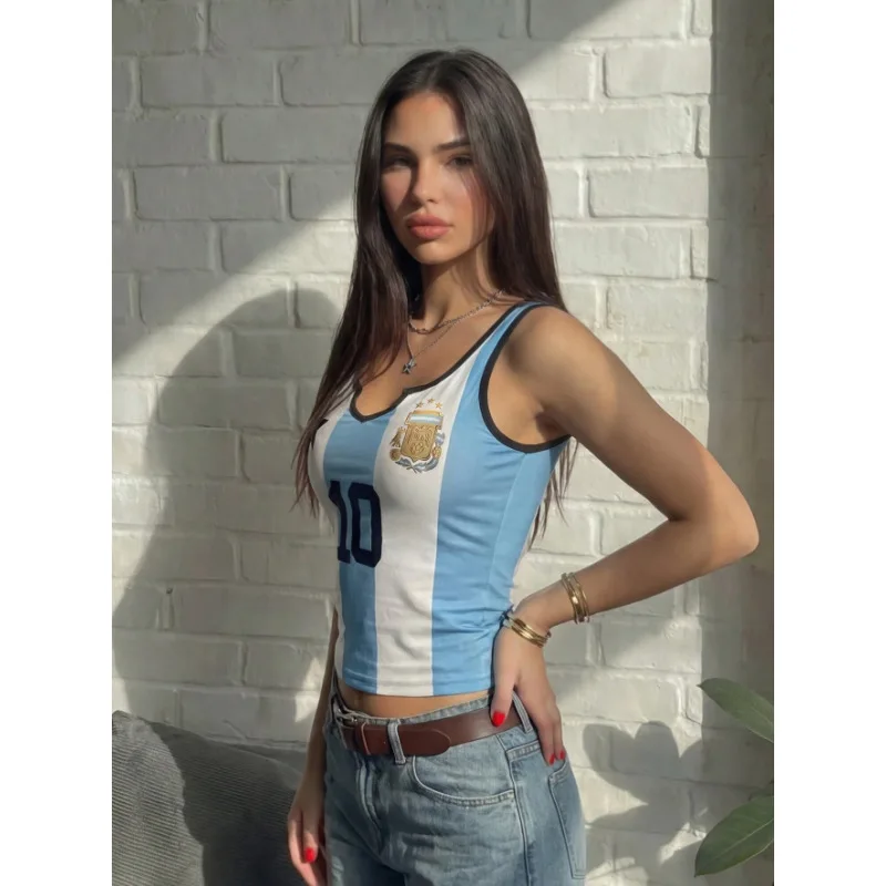 Ins Trendy Spicy Girl Cami Women Summer European American Argentina Flag Print Slim Fit Cropped Sleeveless Tank Top view 5