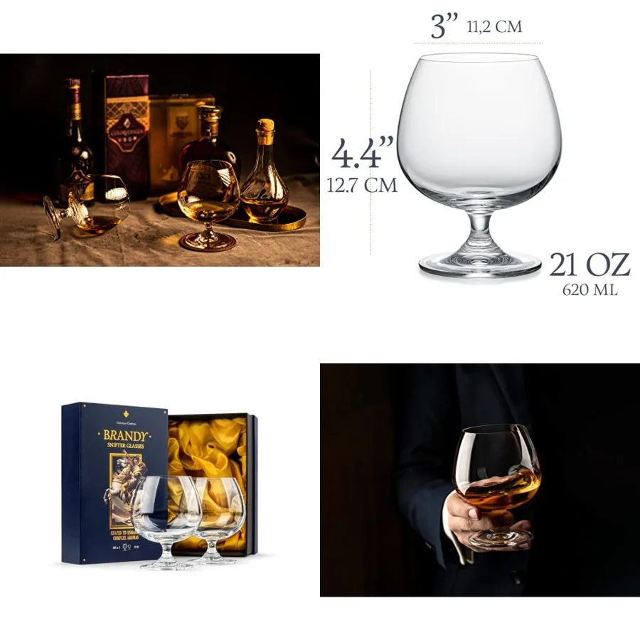 

Large 21 oz Crystal Brandy and Cognac Snifter Glasses Set of 2 Short Stem Giant Sniffer Bowls Drinking and Tasting Glassware fo