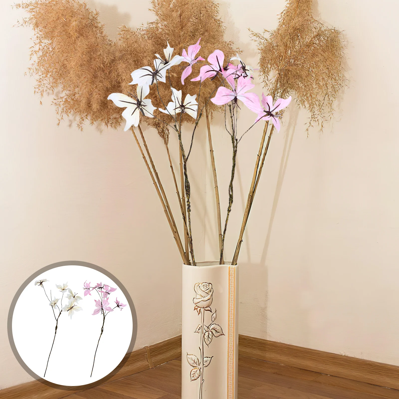 

2Pcs Artificial Butterfly Flowers Realistic Fake Butterfly Branches Floral Stems for Wedding Table Centerpieces Vase Filling