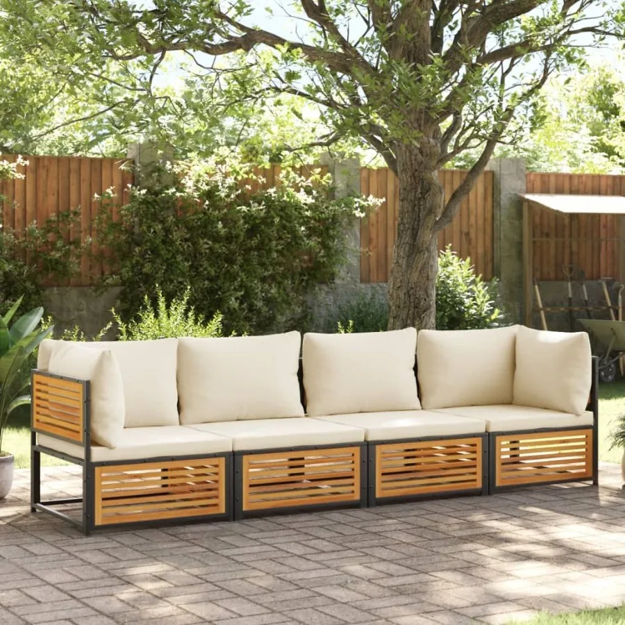 

Garden Sofa Set Cream White Solid Acacia Wood PowderCoated Steel