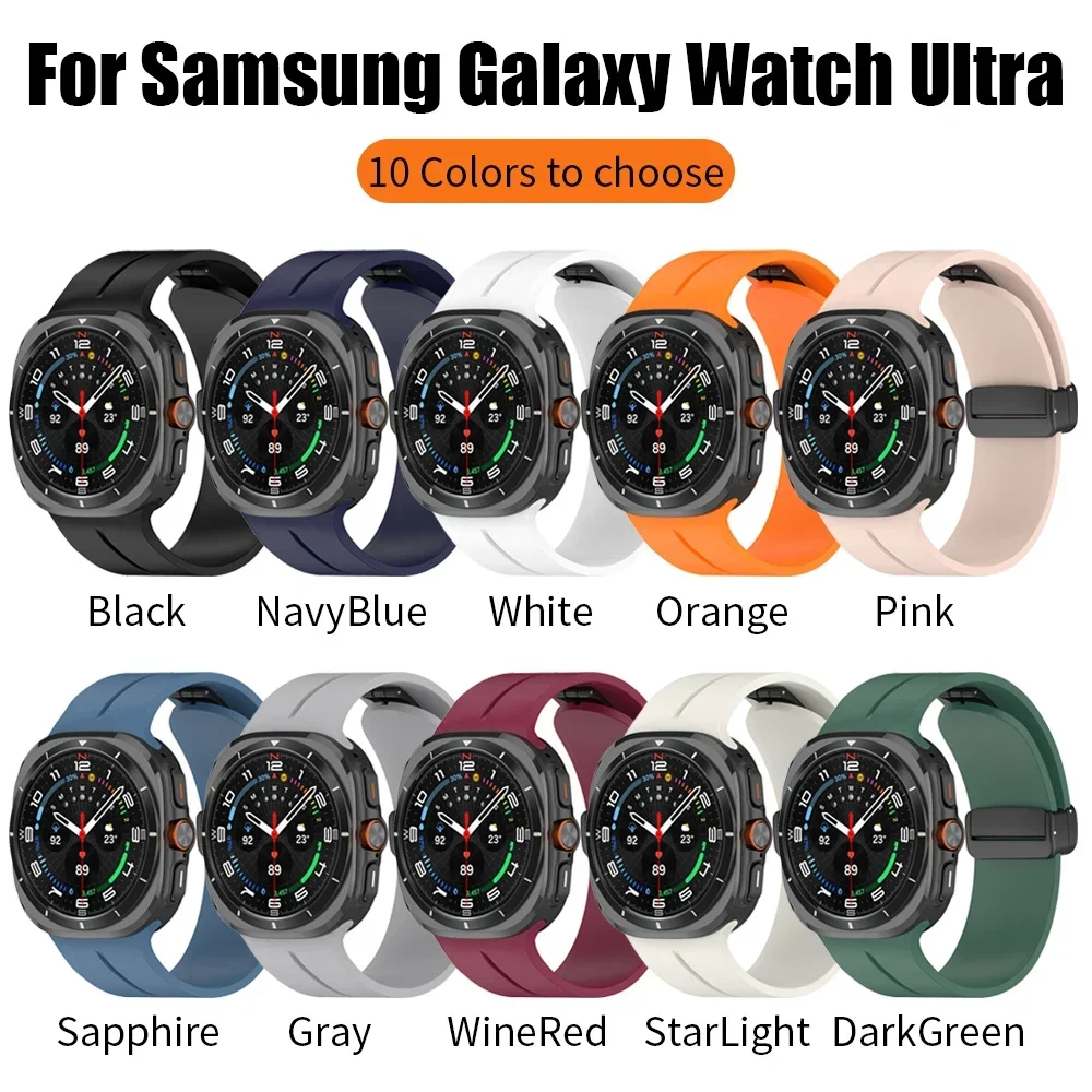 Magnetic Folding Buckle Silicone Strap For Samsung Galaxy Watch Ultra 47mm Band For Watch Ultra Replacement Bracelet Watchband