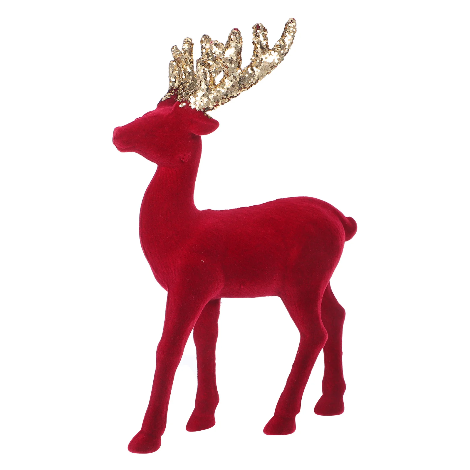 

Glitter Red Flocked Reindeer Deer Statue Christmas Tabletop Decor Holiday Centerpiece Reindeer Christmas Tree Decor Winter