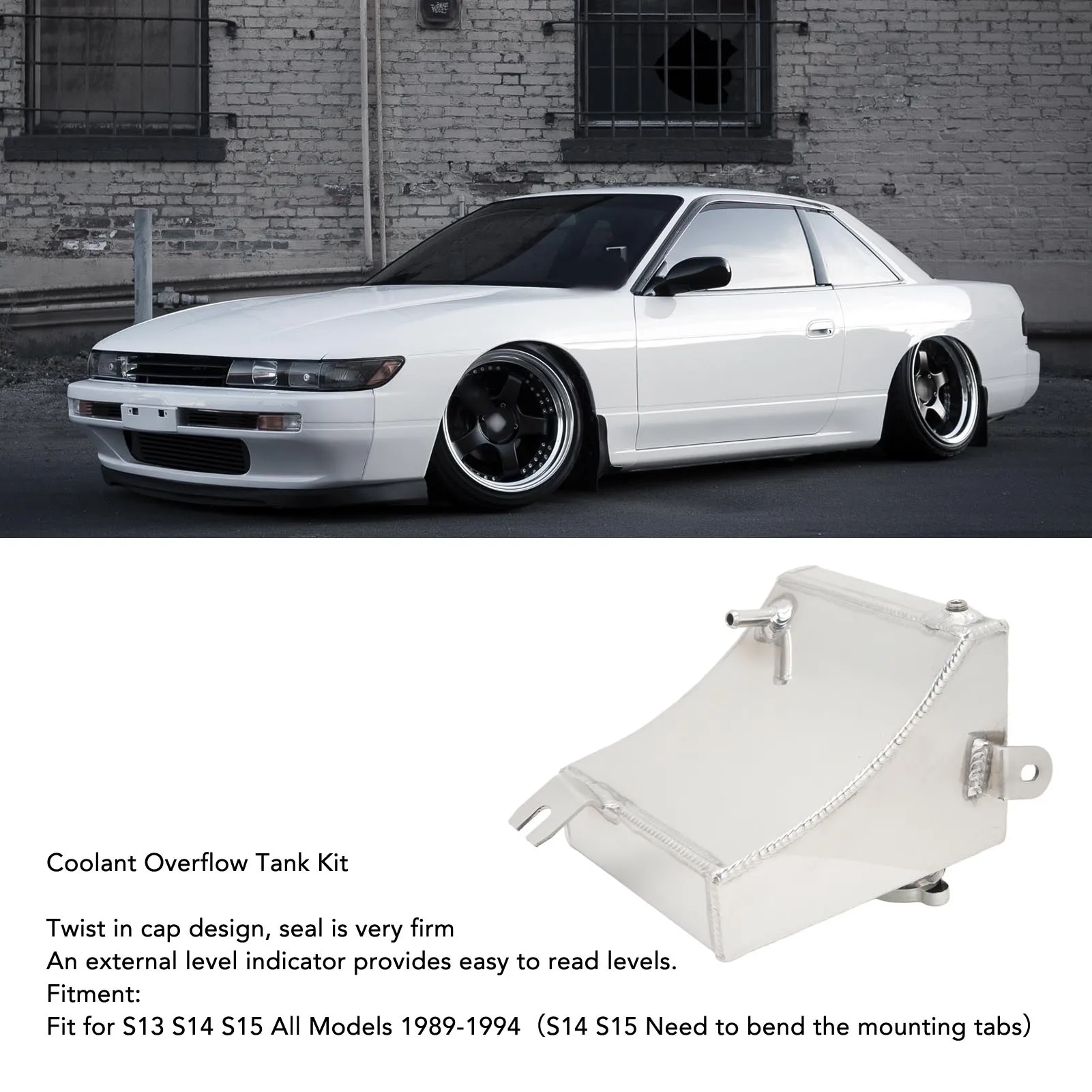 Coolant Overflow  Kit Aluminum Radiator Overflow Expansion  Kit Wear Resistant for S13 S14 S15 All  1989 To 1994