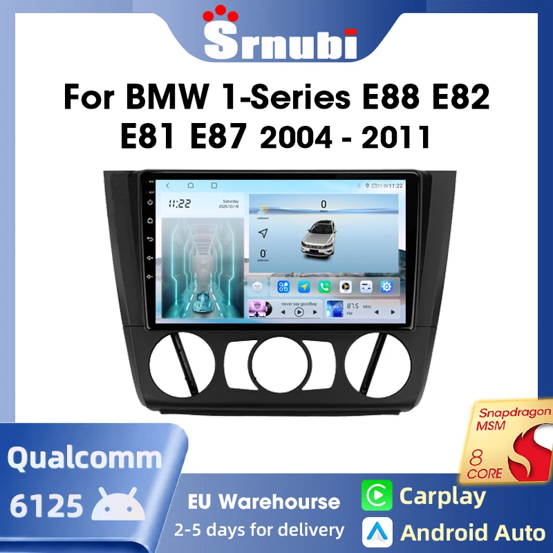 Srnubi Unidad Principal 2 Din Bluetooth 5.0 Qualcomm 6125 Carplay Android Auto para BMW Serie 1 E88 E82 E81 E87 2004 - 2011 Radio de Coche Reproductor Multimedia GPS Navegación 5GHz WIFI RDS FM AM Pantalla Táctil EQ Estéreo