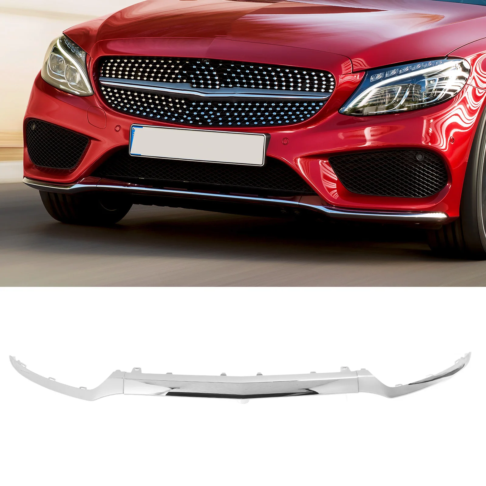 3Pcs Front Bumper Lower Chrome Trim 2058851374 Replacement for Benz C‑Class W205 C205 A205 S205 AMG C43