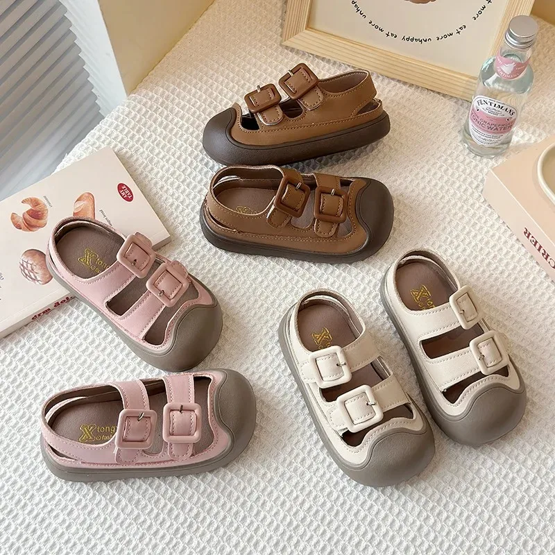 

Fashion Solid Kid Sandals Summer New Versatile Anti Slip Soft Bottom Girl Boy Beach Sandal Kindergarten Anti Kick Sandals