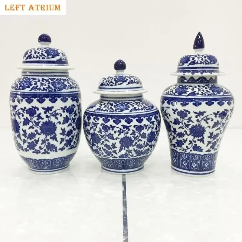 

New Ceramic Tea Pot Blue and White Porcelain Decoration of Tea Coffee Beans Sealed Storage Tank Classical Household Storage Tank