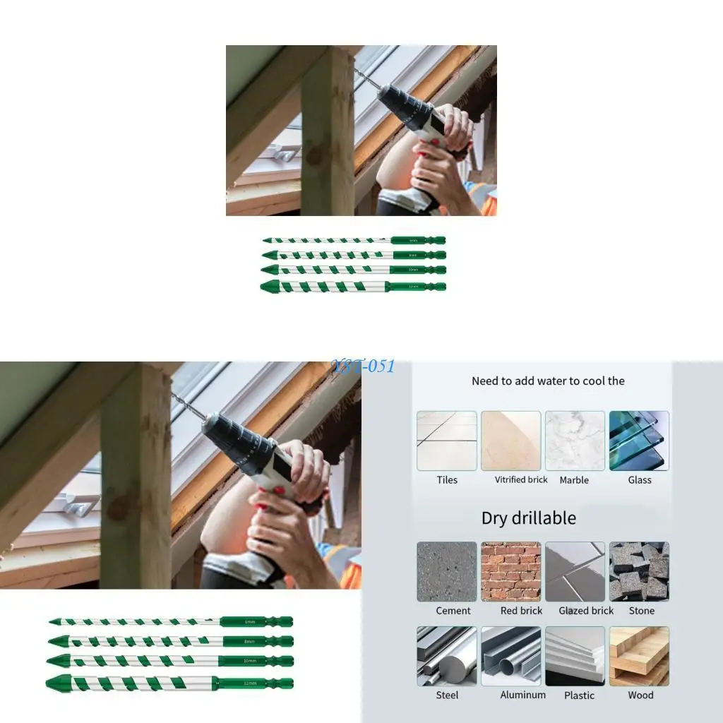 

E15A 4pcs Высокопрочее эксцентричное сверловое сверло биты косое эксцентричное стеклянная плитка буровая плит