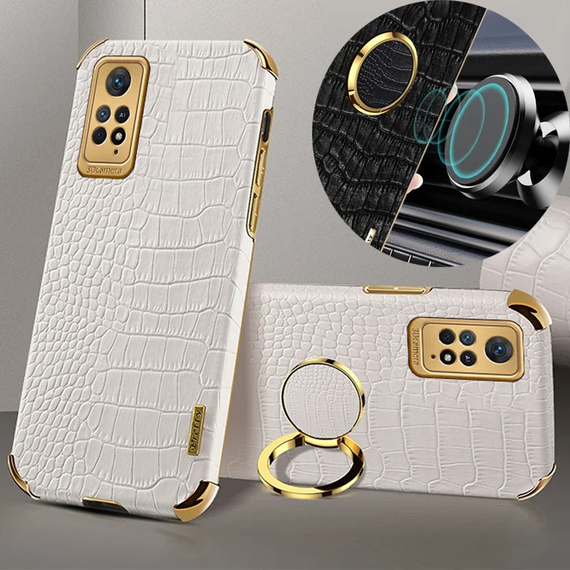 

Чехол для телефона из искусственной кожи с крокодиловым узором для Redmi Note 11S 11T 11 Pro Plus 5G 4G, мягкий чехол, противоударное кольцо, магнитный держатель