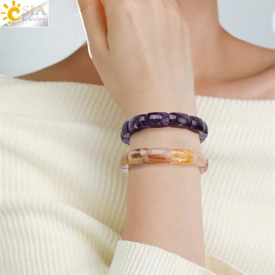 CSJA Kristall-Elastik-Armband Vintage Handgefertigter Charm Naturstein Rechteckiges Armband Schmuck Damen Herren Armreif Accessoire H871 – Detail 23