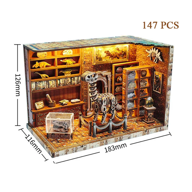 Kit modello in miniatura in legno fai-da-te Istituto di ricerca dei dinosauri Case delle bambole Puzzle 3D Casa delle bambole con mobili per regali di amici