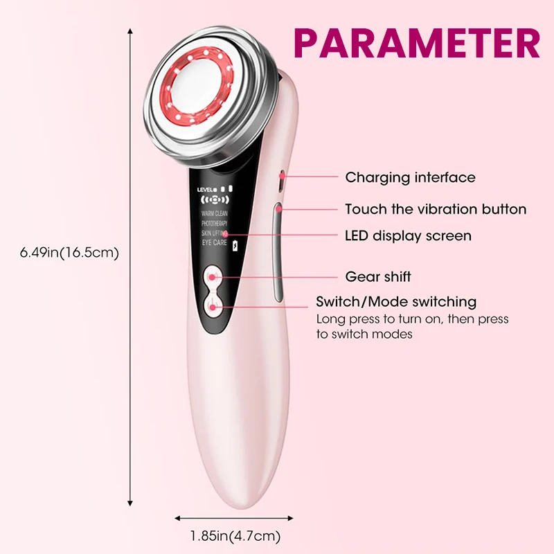 LED العلاج بالضوء EMS مدلك الوجه سونيك أيون الاهتزاز شد الجلد الساخن ضغط شد الوجه المضادة للتجاعيد العناية بالجمال