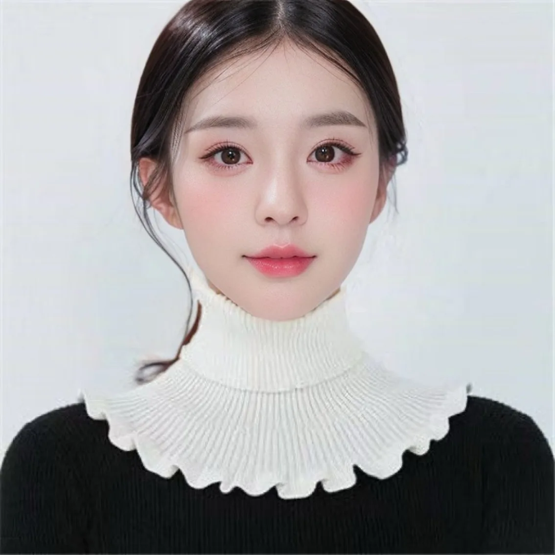 Вязаный шарф с искусственным воротником, женская теплая водолазка со съемным накладным воротником, зимний ветрозащитный шарф с деревянными ушками