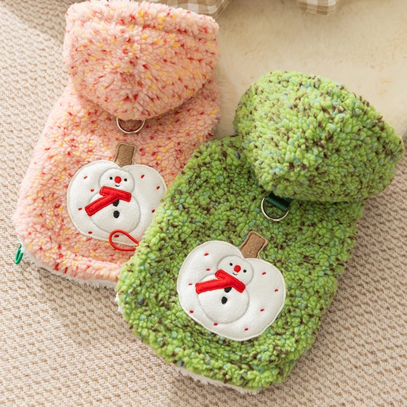 

Christmas Dog Clothes Autumn and Winter Warm Pet Clothing Snowman Pattern Lambswool Pull-on Cotton Puppy Vest