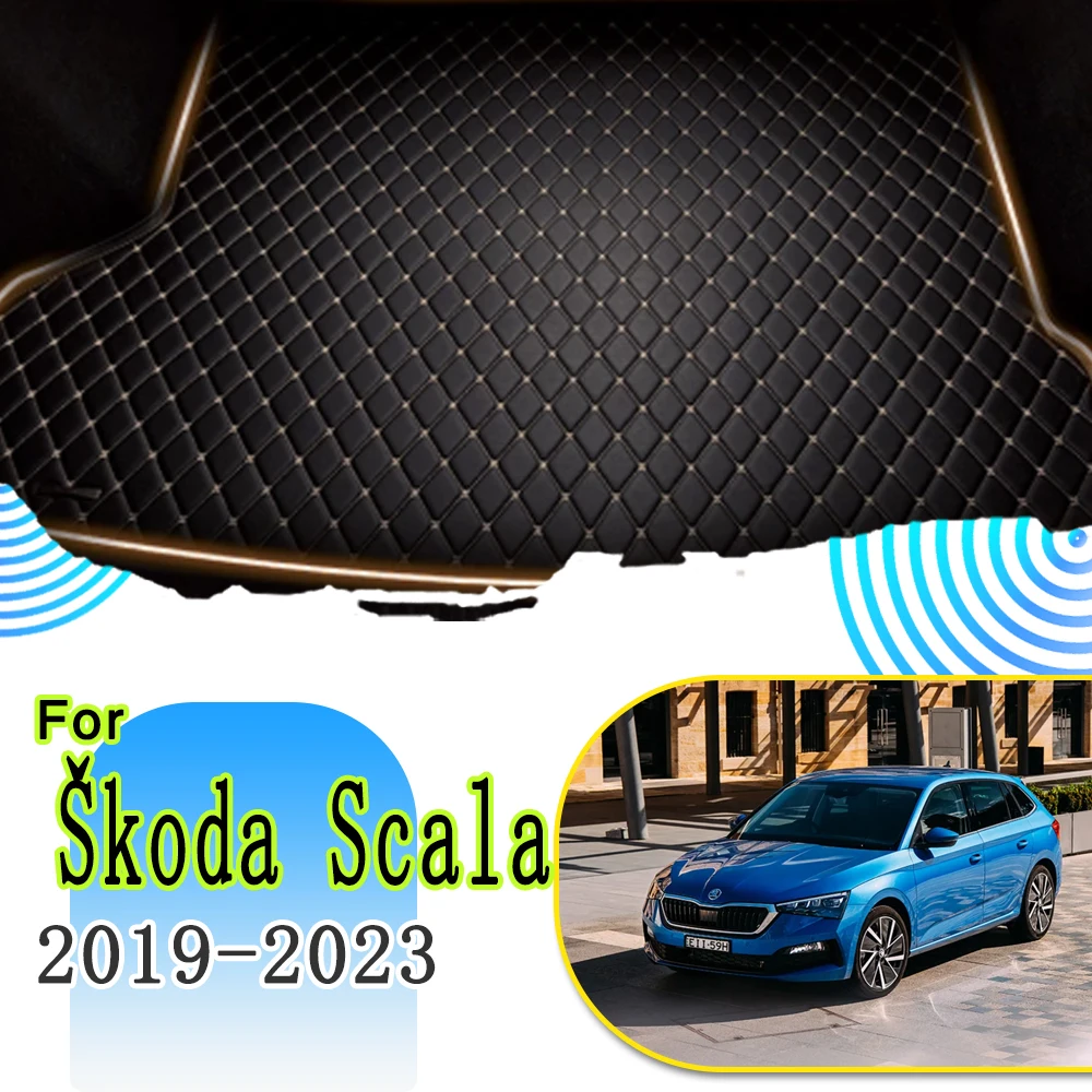 Dedicated Car Trunk Mat For Škoda Scala 2019~2023 Leather Car Trunk Mat Cargo Tray Carpet Mud Tapetes Para Carro Car Accessories