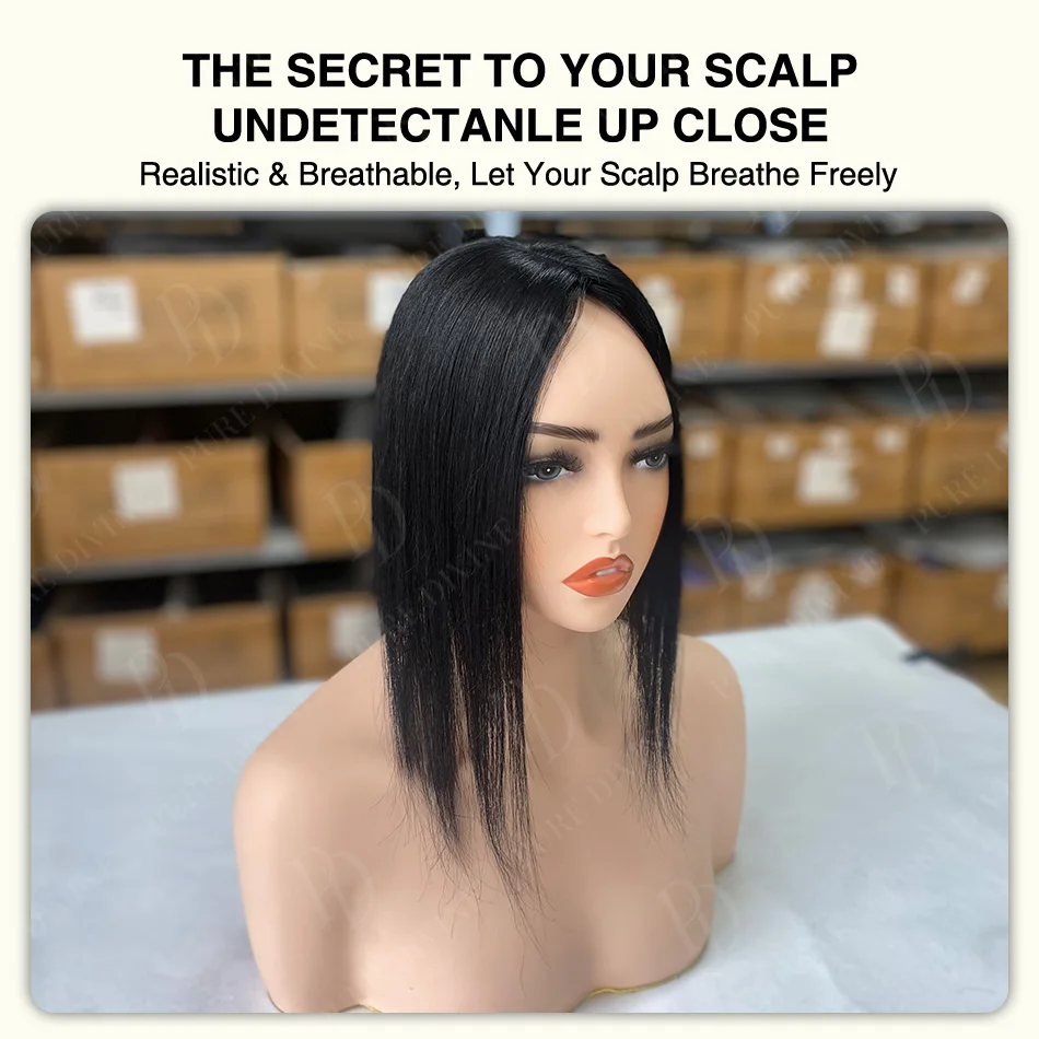 7x11cm Hair Topper for Women Real Human Hair Extensions 360° Clip-in Lace Top No Bangs Upgrade Hair Toppers For Thinning Hair