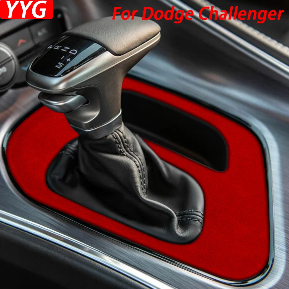 For Dodge Challenger 2015-2020 Red Suede Center Console Gear Shift Panel Decorative Cover Car Interior Modification Accessories