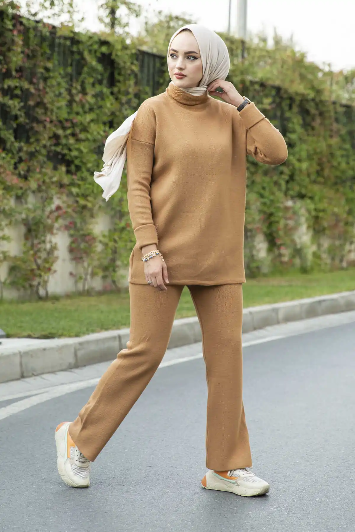 

Knitwear Dual Suit Camel Winter Autumn 2021 Muslim Women Hijab headscarf Islamic Turkey