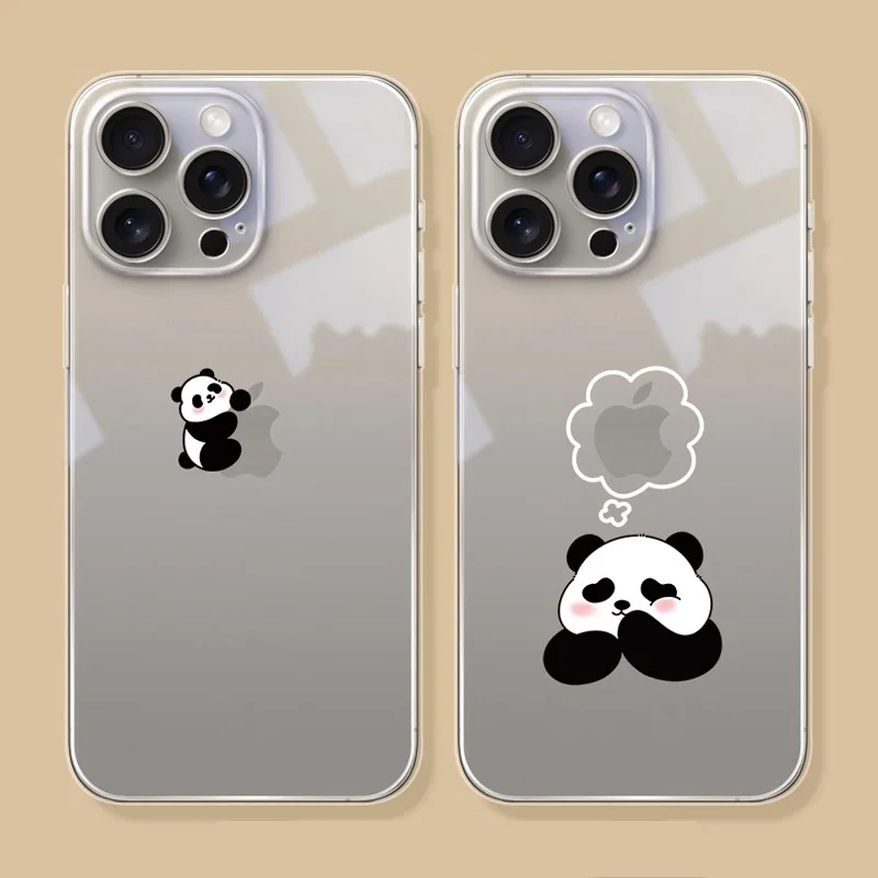 

Ins Funny Cartoon Panda Clear Phone Case For iPhone 16 15 14 11 12 13 Pro Max Mini 7 8 Plus XS X SE 16E Transparent Cover Fundas