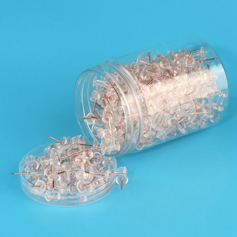 2 Cans Of Transparent Roses I-Shaped Nails Cork Plastic Thumbtacks Maps Nails, 300 Pcs Cans .