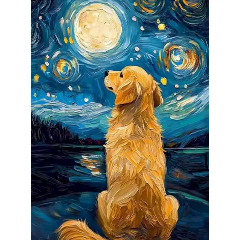 

GATYZTORY Oil Painting By Number Dog Animals Kits For Adults Handpainted DIY Picture By Number Flower On Canvas Home Decor