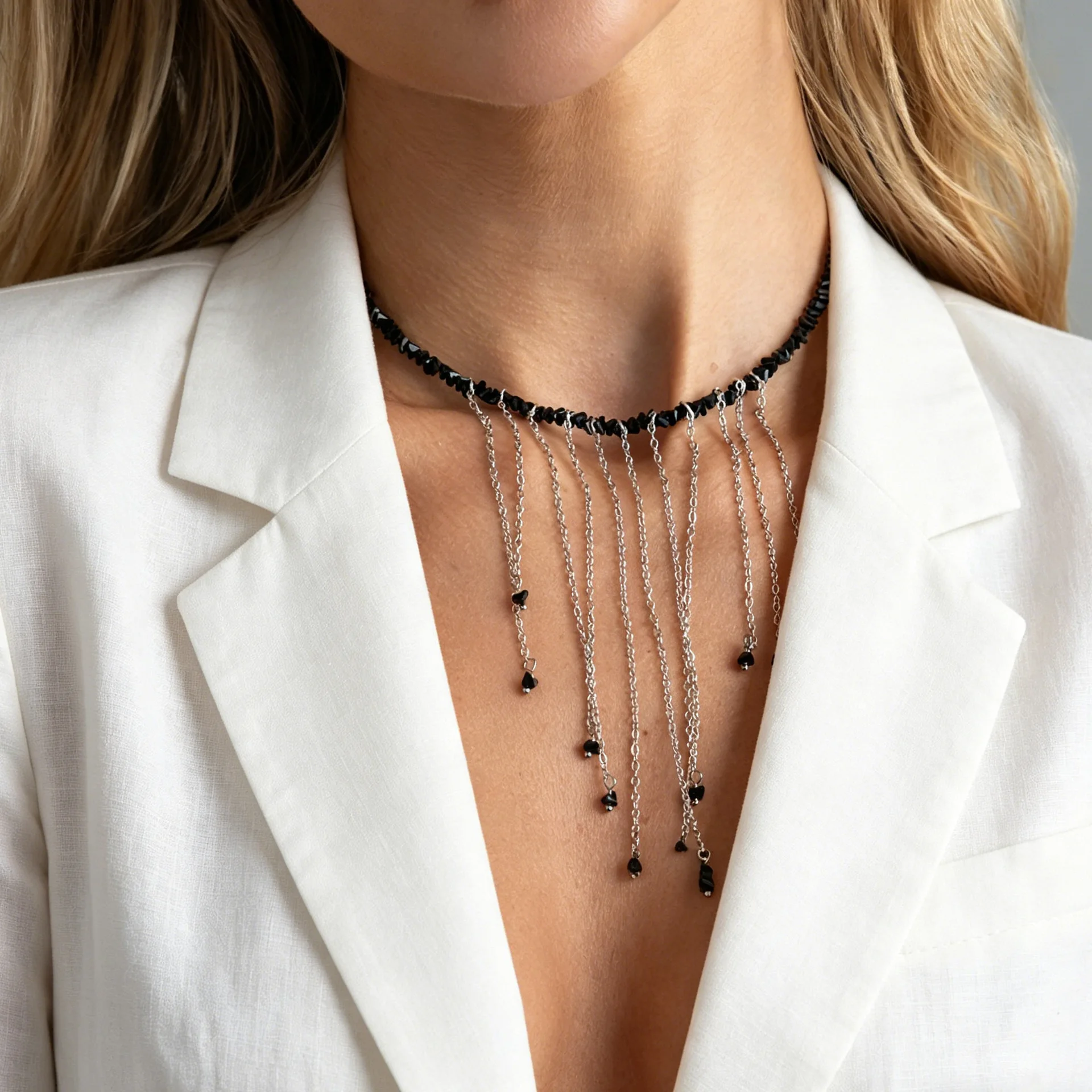 Accessories, personalized irregular triangular crystal beaded necklace, creative long fringed chain collarbone chain