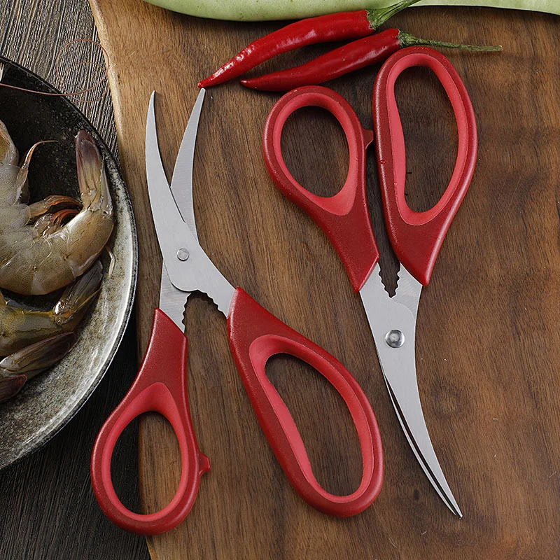 Stainless Steel Seafood Tool Elbow Blade Shrimp Vein Remover TPR Handle PP Shrimp Clamp Multifunctional Kitchen Scissors