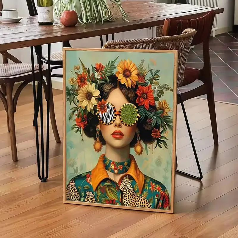 Fantasy Colorful Flower Girl Poster Print for Living Room Home Decor Surrealism Woman Portrait Canvas Painting Wall Art Unfra