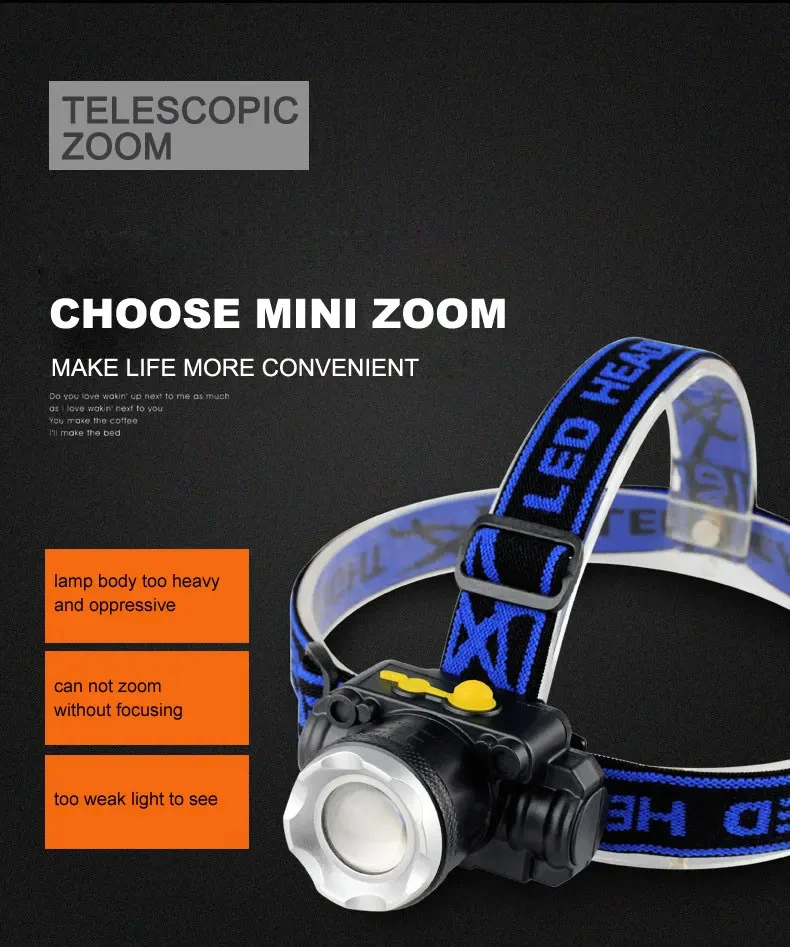 Induction headlight for night fishing, rechargeable strong light LED head mounted work light, portable mini