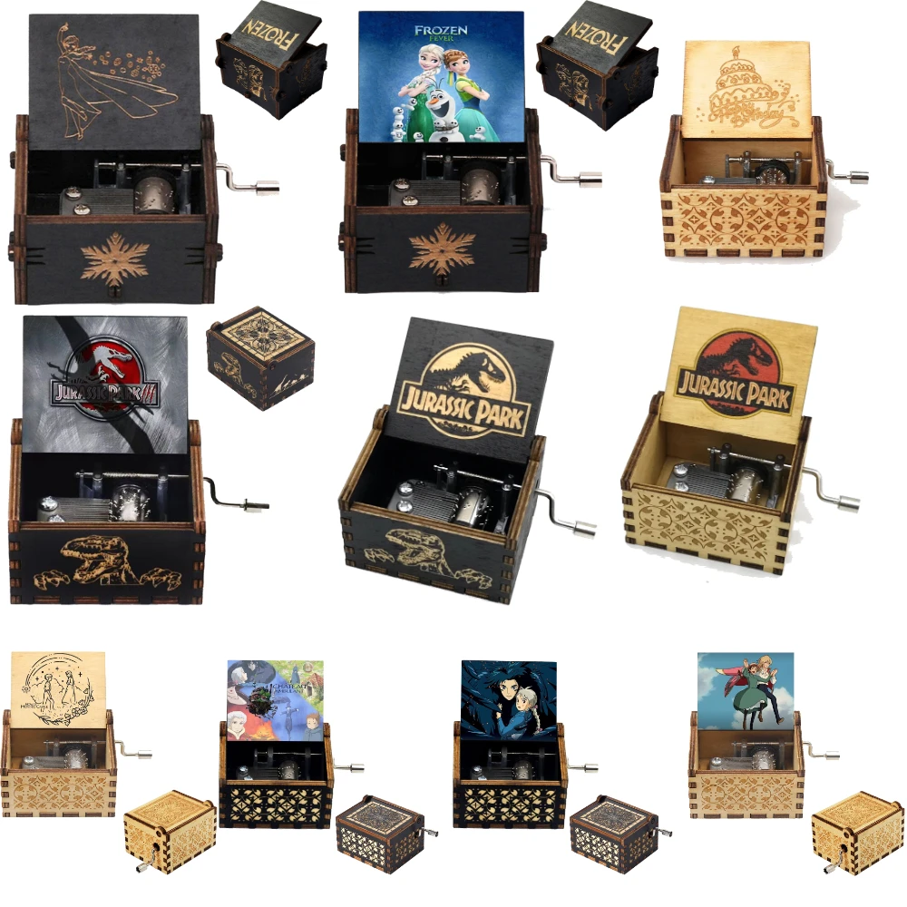 Spot Sale Wooden Hand Cranked Music Box Jurassic Can't Help Falling in Love Valentine's Day To Christmas Birthday Gift