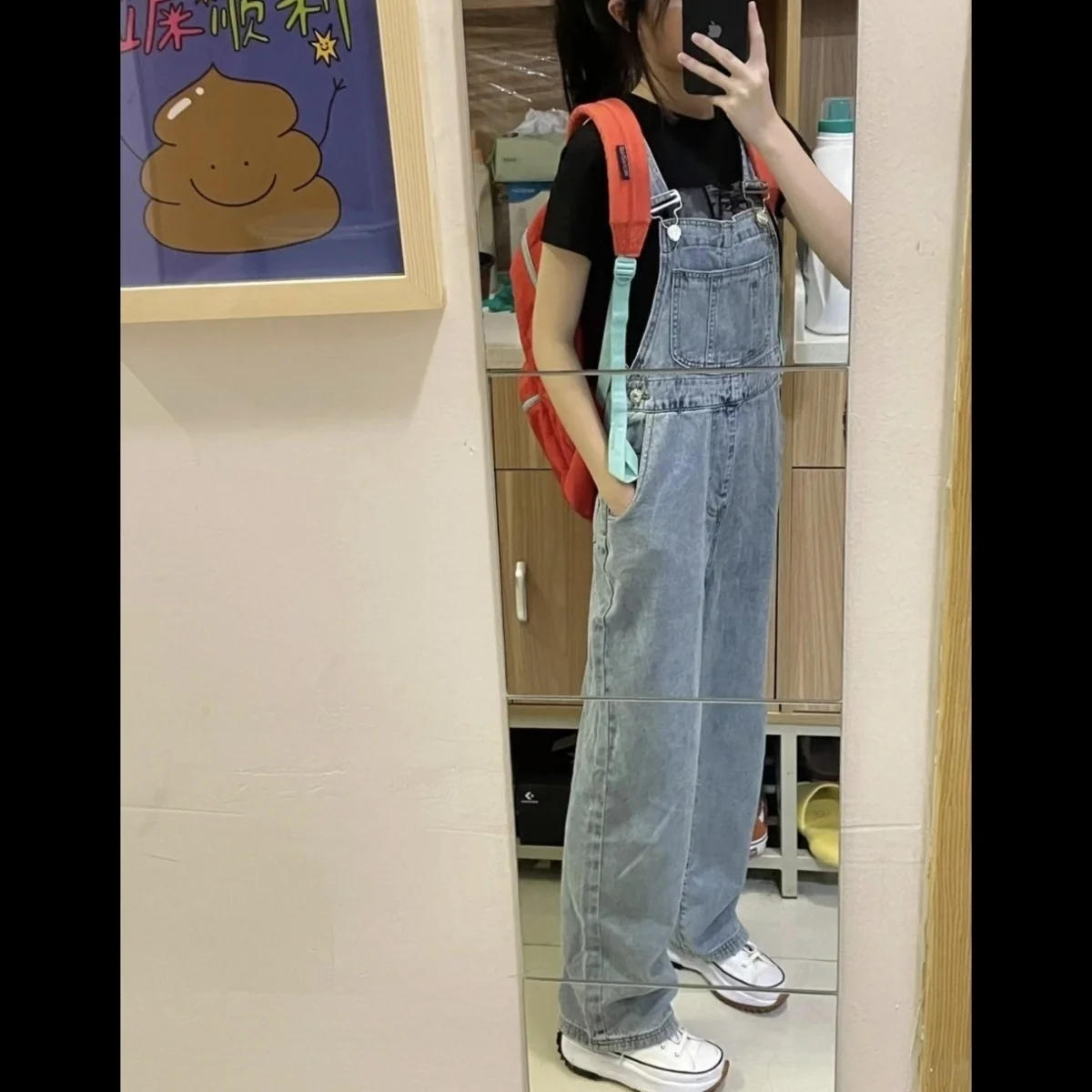 

Jean Jumpsuits For Woman Colorful Polka Dot Ruffled Strap Crinkle Snap Closure Polychrome Draped Off Shoulder Halloween Outfits