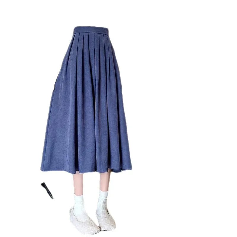 New Fashion High Waist Pleated Skirt Female Korean Version Elegant College Style Female Thick A-line Skirt for Autumn and Winter