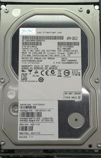 

For NetApp X306A-R5 2TB 7.2K SATA 3.5 inch HDD 46X1135 46X1133