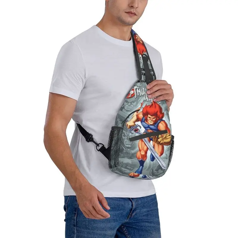 Thundercats ransel selempang pria, tas bahu dada kartun Anime kustom untuk bepergian