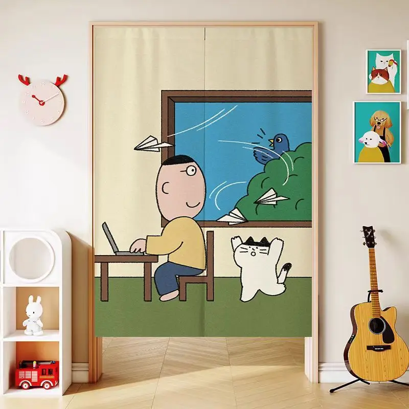 Cute Cartoon Door Curtain For Boys And Playful Cats, No Need To Drill Holes, Entrance, Bedroom, Privacy Partition Curtain