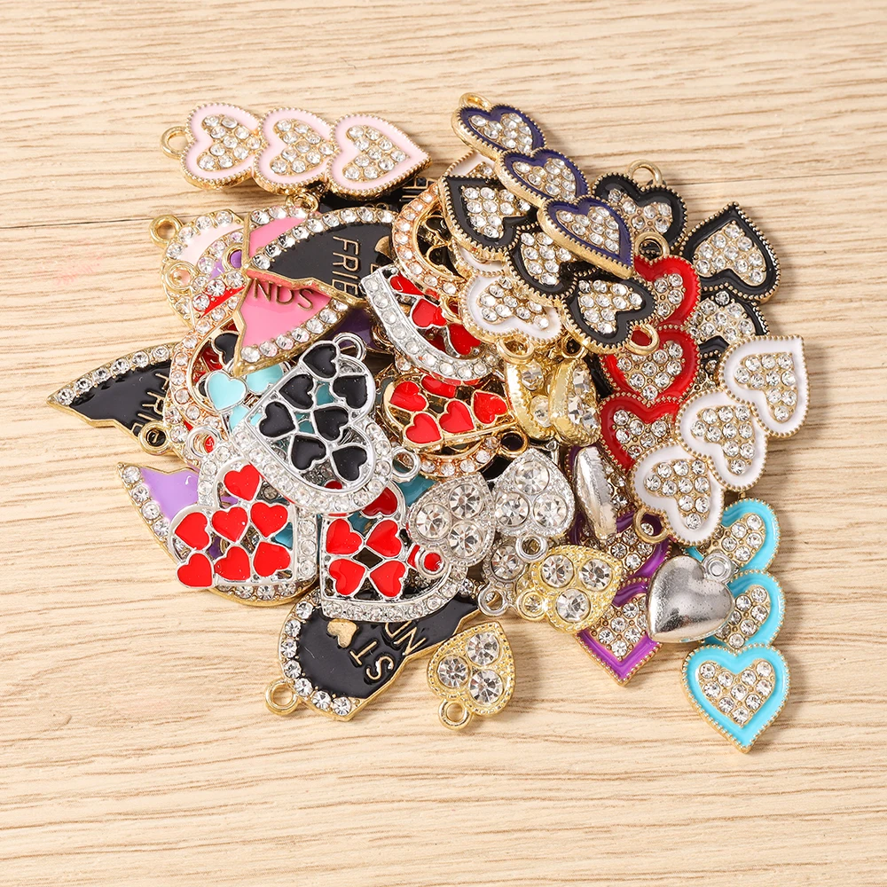 Tusember 10 Stück Niedliche Bunte Kristall-Herzanhänger für Ohrringe, Armbänder, Halsketten und Schmuckherstellung – Detail 2