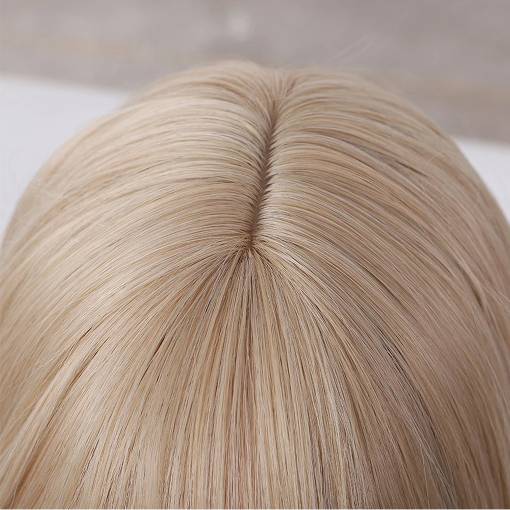 Loira ondulada perucas sintéticas com franja natural cabelo longo para mulheres festa diária lolita cosplay peruca sem cola resistente ao calor