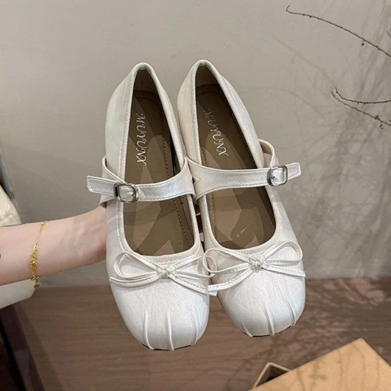 

Women Ballet Inspired Platform Shoes with Bow Detail Open Toe Mary Jane Silver 2026 New French Style Matching Skirts