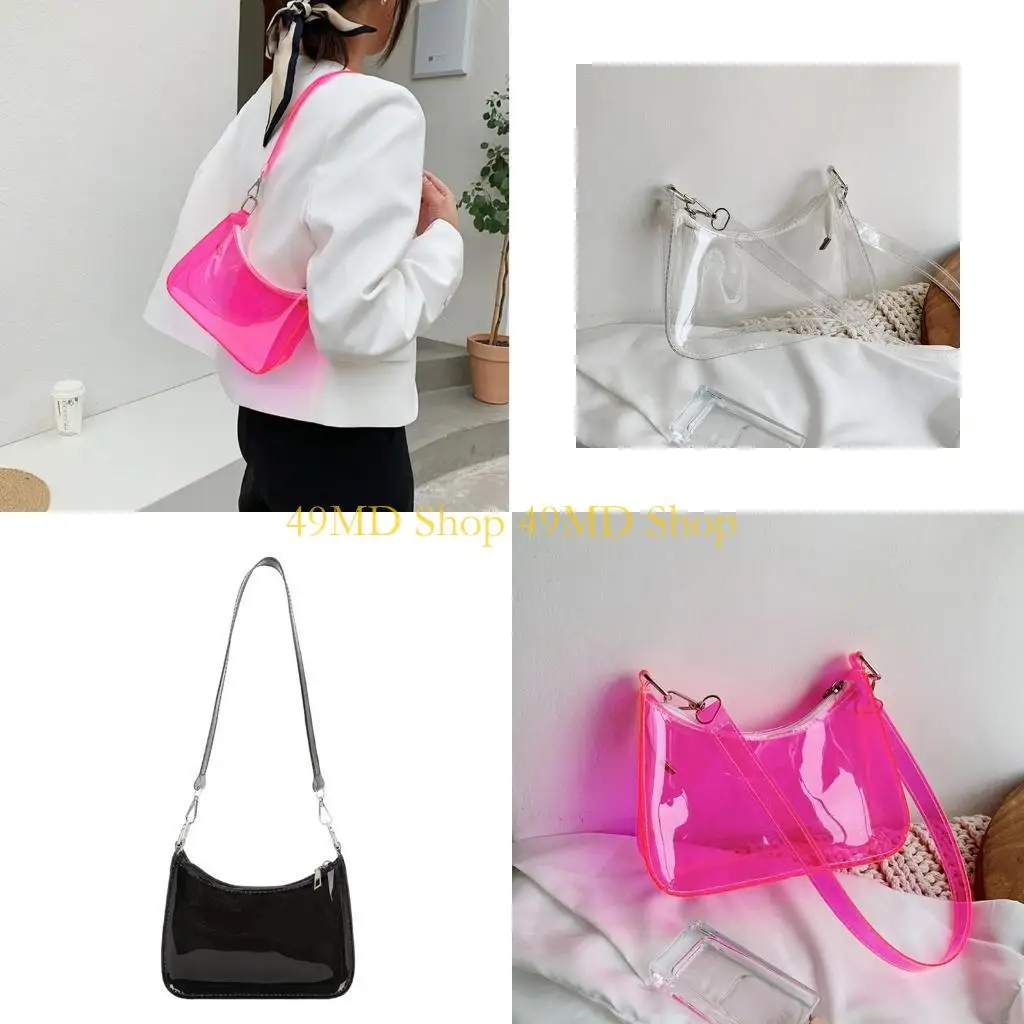 

49MD Fashion Vintage Ladies Solid Color Clear Underarm Bag Casual Women Hobos Handbags Purse Bag
