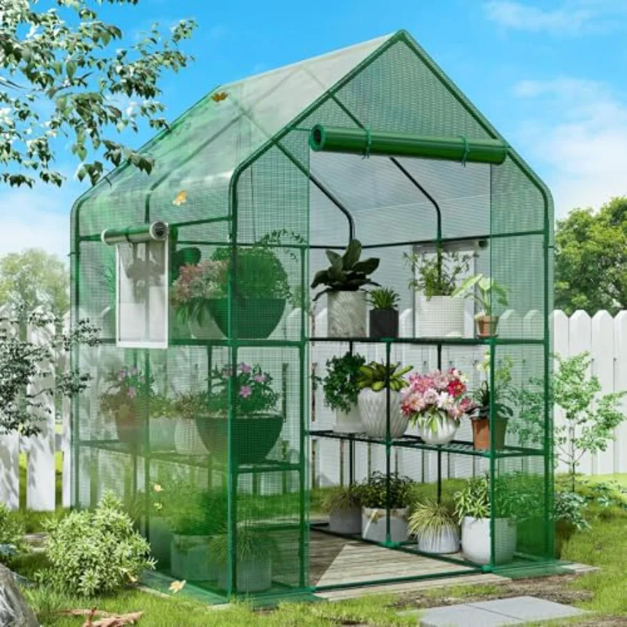 

Walk-in house for garden, outdoors, indoors; heavy duty steel frame with thickened PE cover; gray; durable all-weather protecti