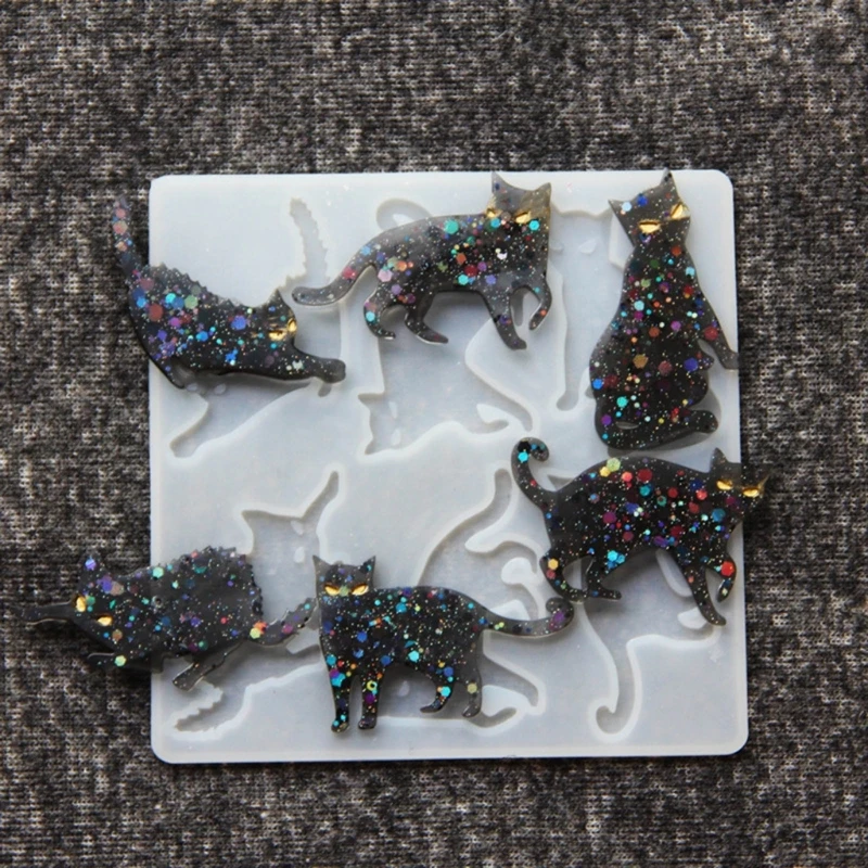 Halloween Cat Silicone Mold Unique Cat Pendants Epoxy Molds Keychain Earring Pendant Mold DIY Jewelry  Resin Molds R3MC