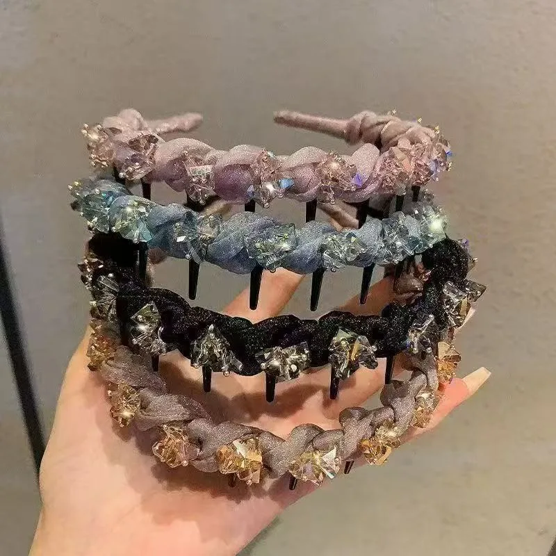 Elegante e lussuoso cristallo intarsiato fascia dentata di fascia alta festa accessorio moda fermaglio per capelli viso multifunzionale