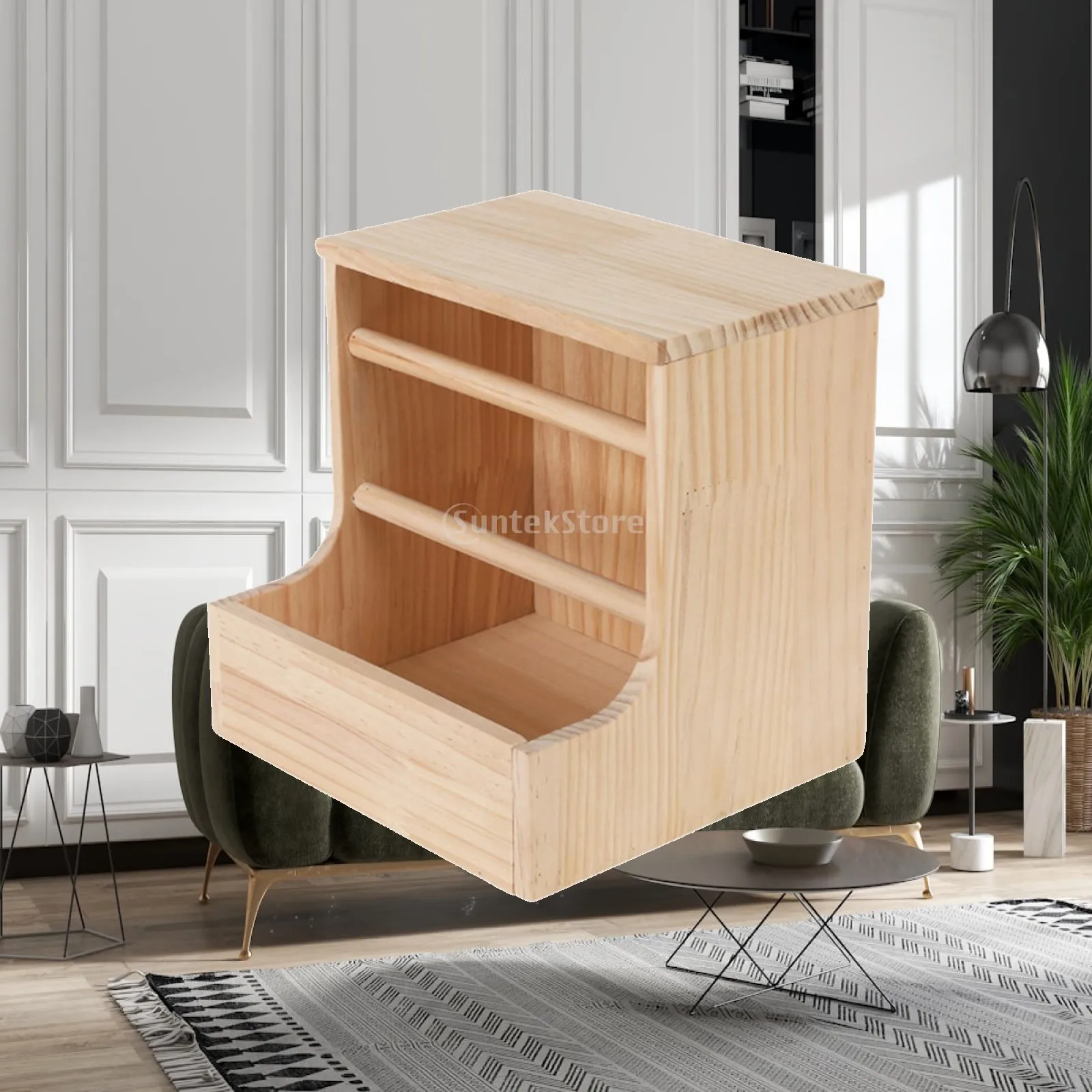 Wooden Rabbit Hay Feeder Standing Bunny Manger Rack Multi Functional Grass Holder for Guinea Pig Hamster